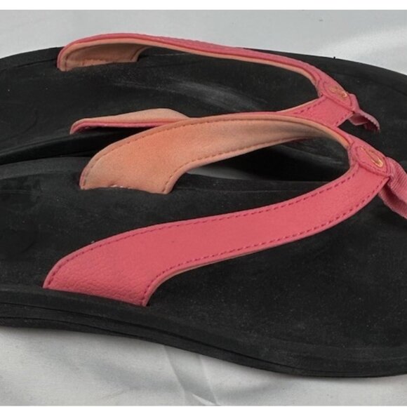 Olukai Kalupa Kai Pink Black Flip Flops Thongs Sandals Womens 7 - Picture 3 of 6
